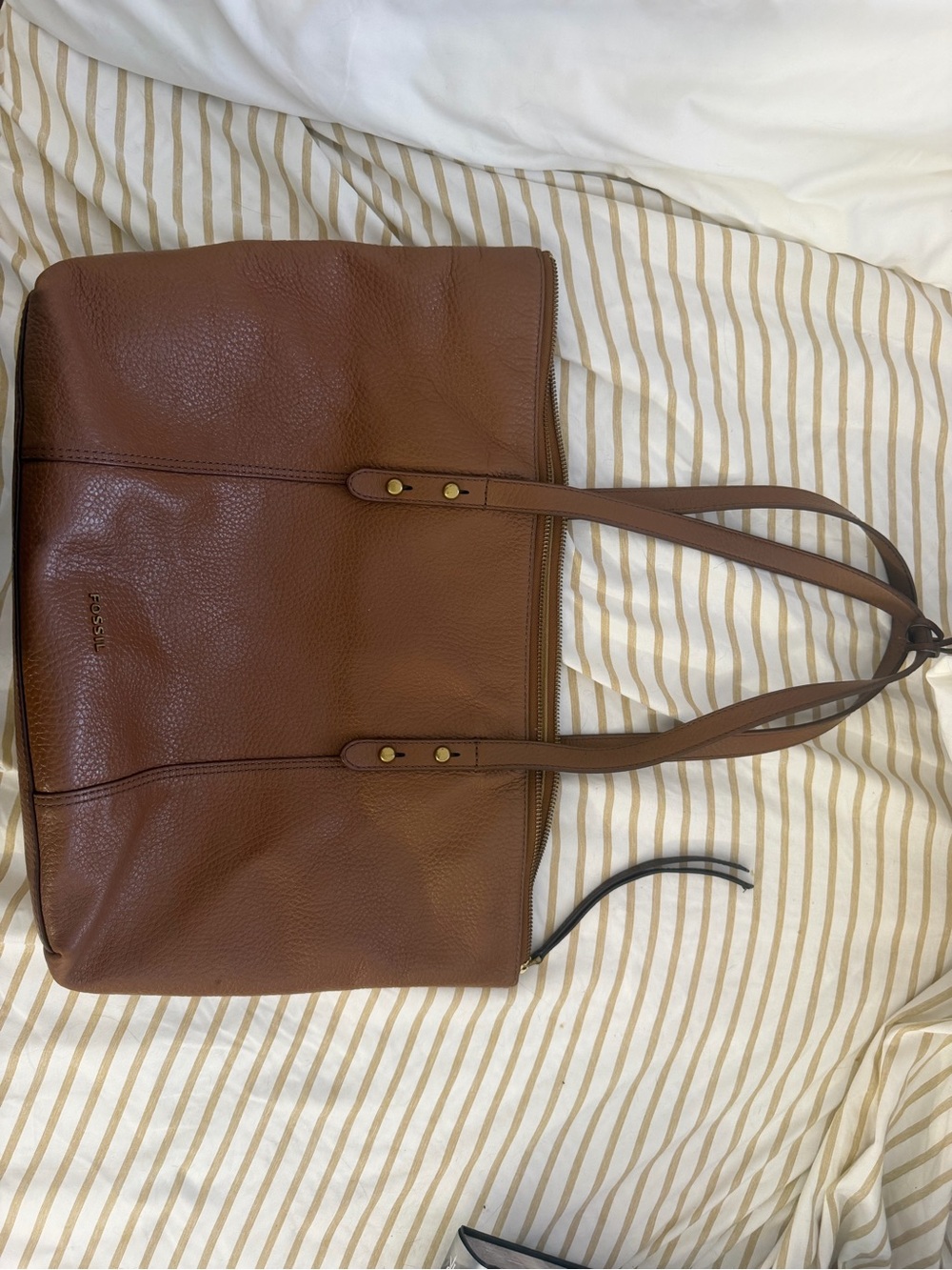 Fossil Cognac Leather Tote with Dual Straps